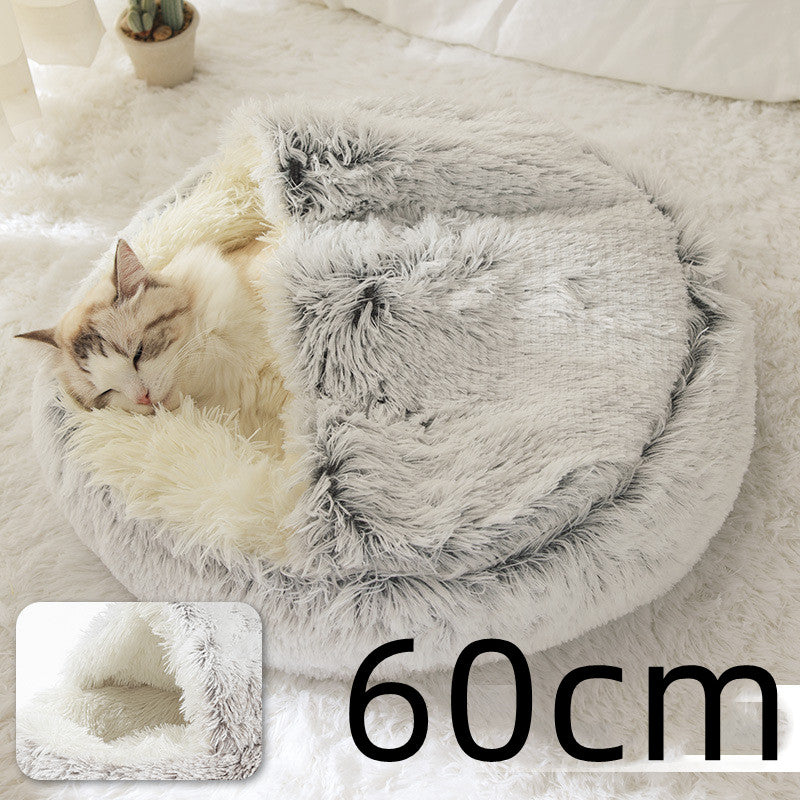 2 In 1 Dog And Cat Bed Pet Winter Bed Round Plush Warm Bed House Soft Long Plush Pets Bed Image