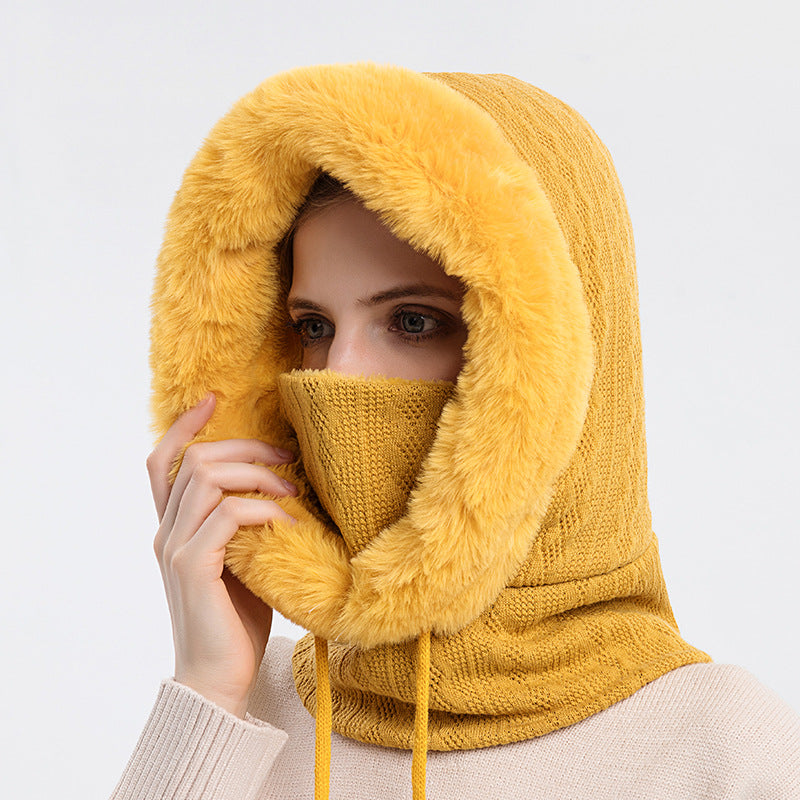 Winter Thick Plush Hat With Scarf Windproof Warm Knit Hats Hooded For Women Image