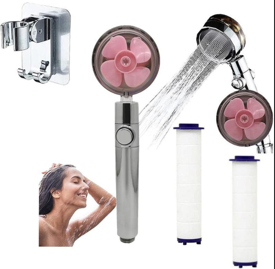 Propeller Driven Shower Head With Stop Button And Cotton Filter Turbocharged High Pressure Handheld Shower Nozzle Image