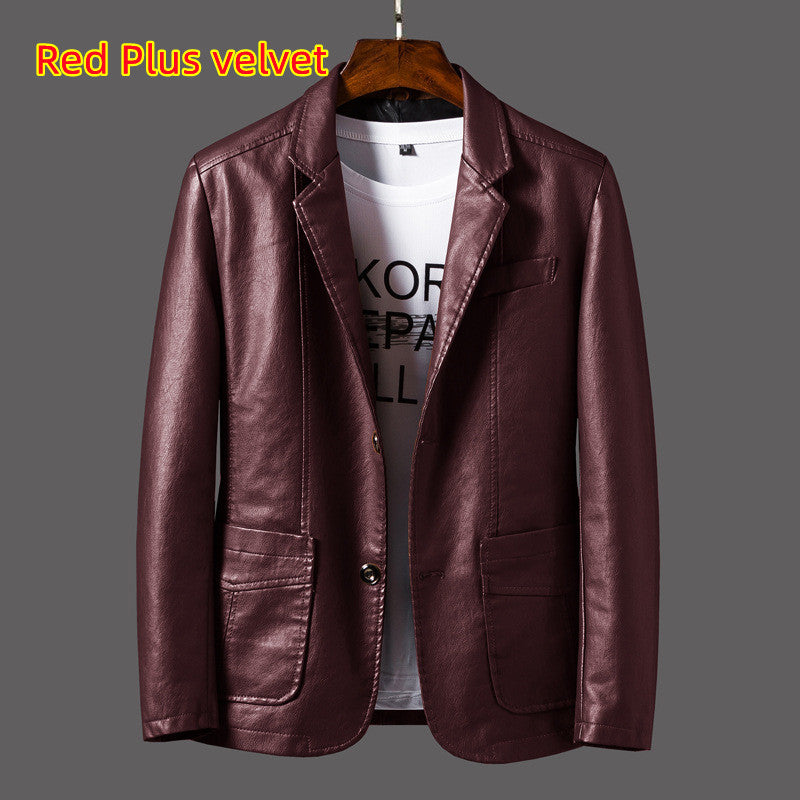 Leather Men's Autumn And Winter Jacket Thin Lapel Image