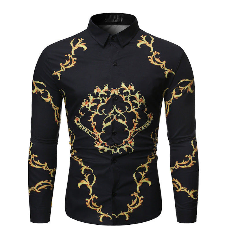 New Mens Long Sleeve Shirts Slim Fit Casual Shirt For Men Flower Shirt Image