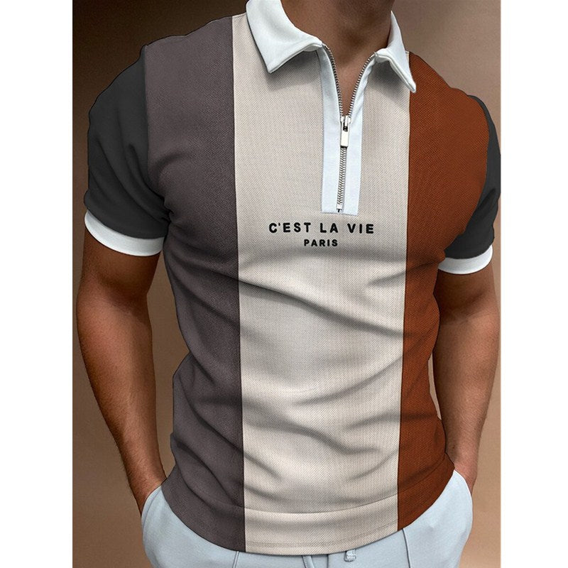 Men's POLO Shirt Striped Printed Short Sleeve T-Shirt Lapel Shirt Image