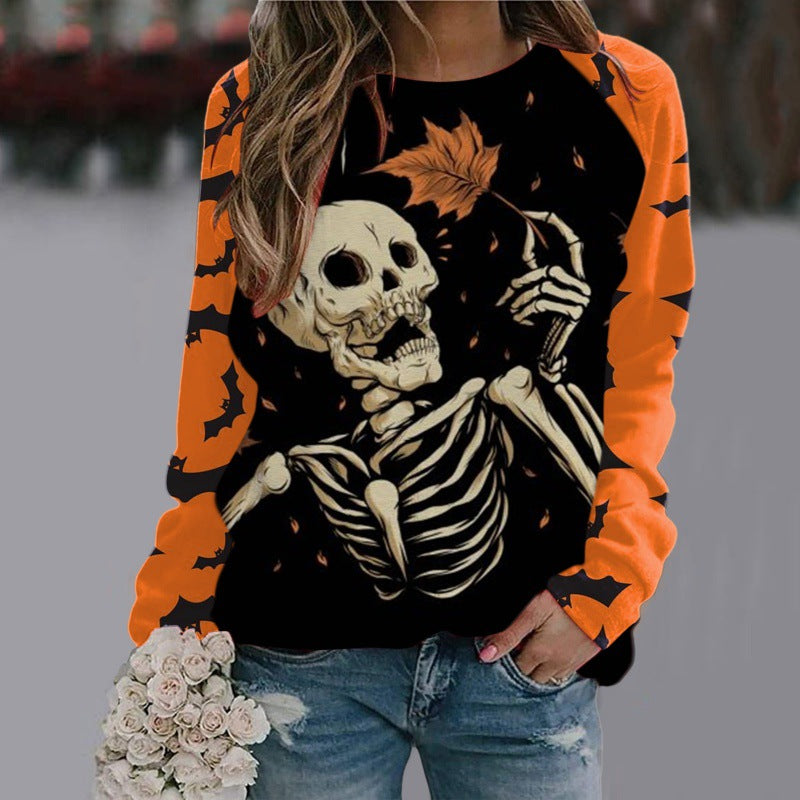 Halloween Cartoon Print Sweatshirt Long Sleeve Pullover Tops Women Image