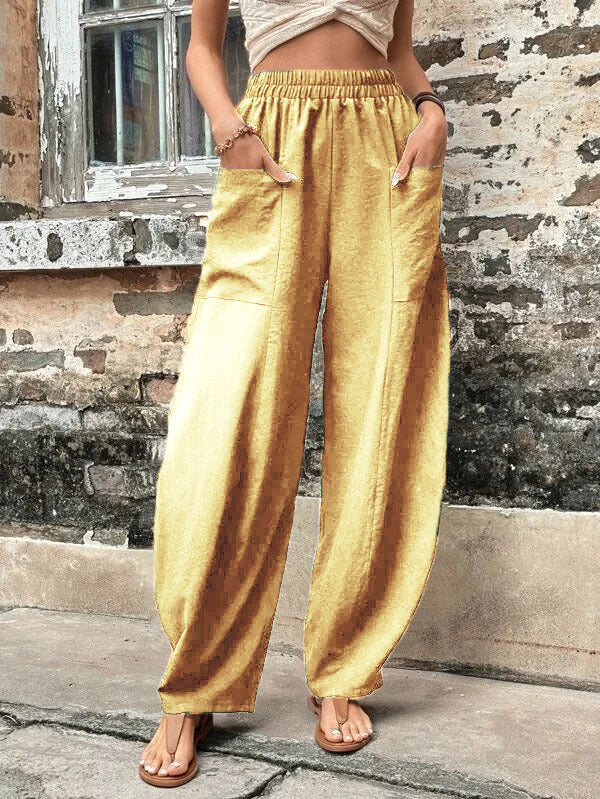 Women's Harem Pants With Pockets High Waisted Casual Beach Pants Loose Trousers Summer Image