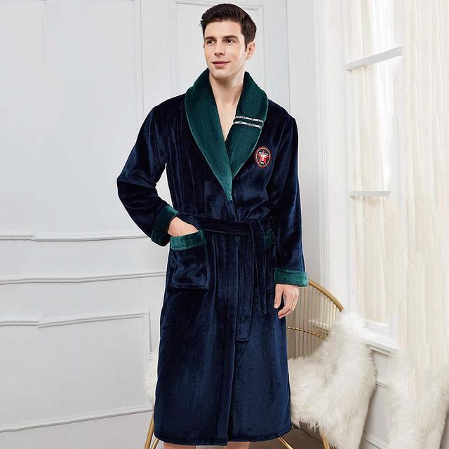 Winter Flannel Lovers Robe Gown Elegant Solid Casual Sleepwe Image