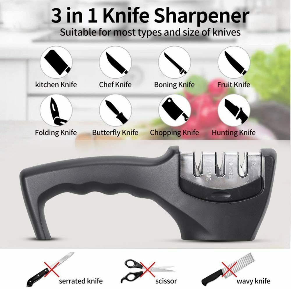 KNIFE SHARPENER Ceramic Tungsten Kitchen Knives Blade Sharpening System Tool USA Image