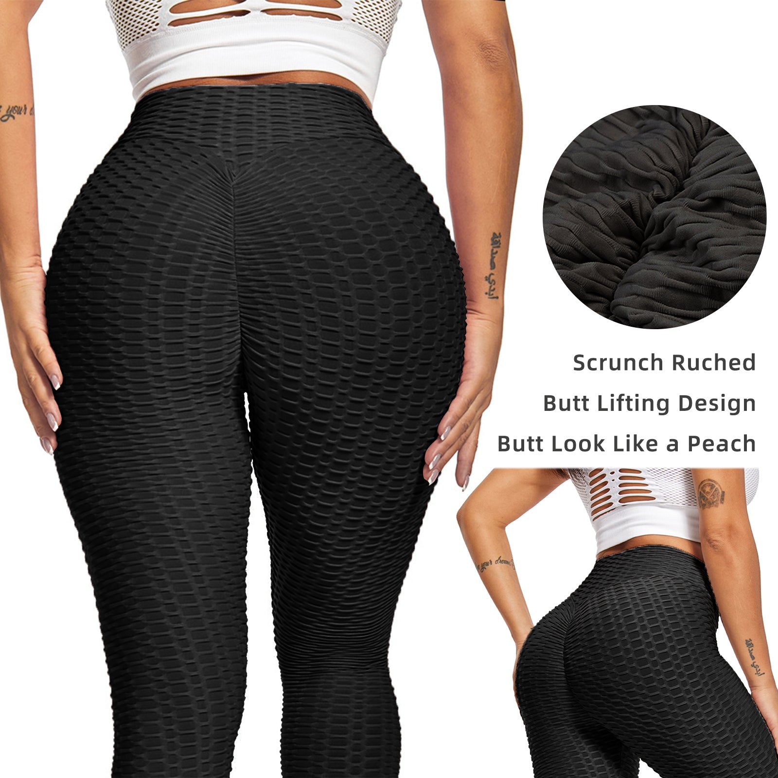 Women TIK Tok Leggings Bubble Textured Leggings Butt Lifting Yoga Pants Black Amazon Banned Image