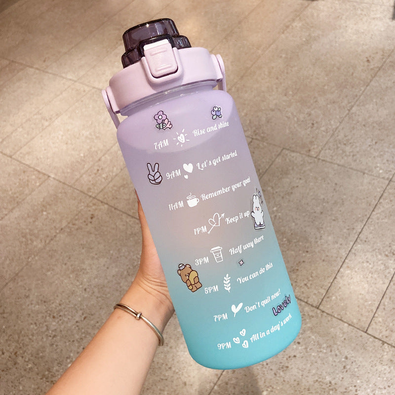 Stickers Water Bottle With Straw 2000ml Cute Portable Scale Bottle Image