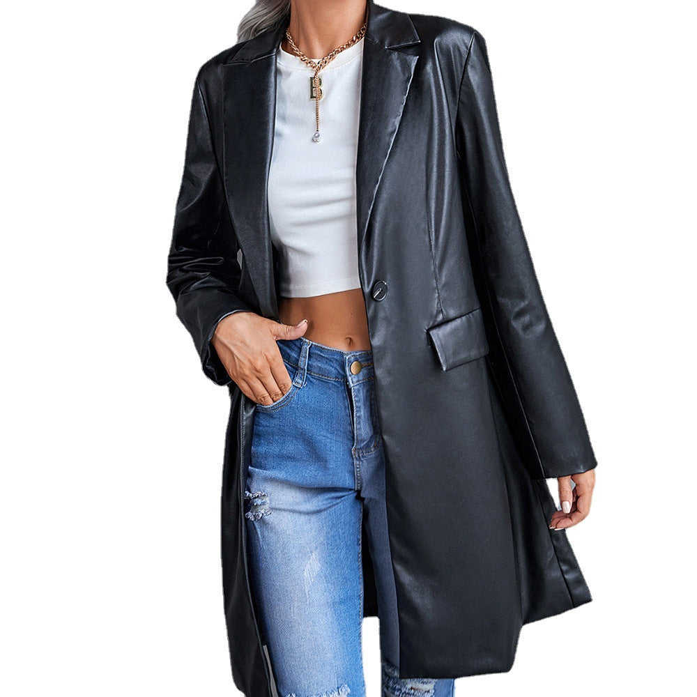 Women's Leather Slim Long-sleeved Windbreaker Blazer Top Image