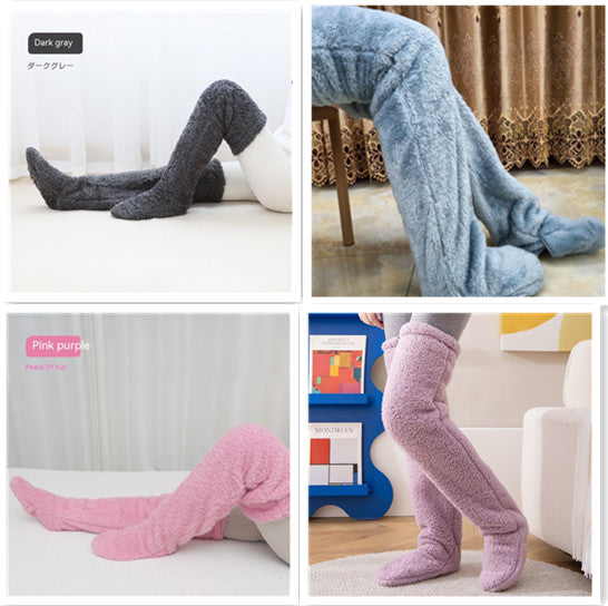 Over Knee High Fuzzy Long Socks Winter Warm Cold Leg Knee Joint Cold-proof Stockings Home Floor Sleeping Socks Image