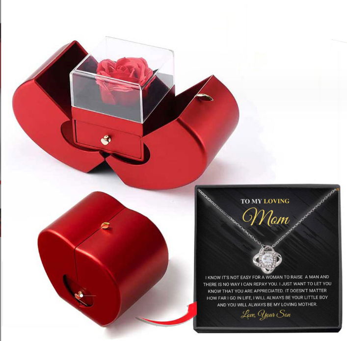 Fashion Jewelry Box Red Apple Christmas Gift Necklace Eternal Rose For Girl Mother's Day Valentine's Day Gifts With Artificial Flower Rose Flower Jewelry Box Image