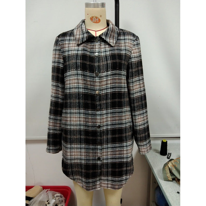 Women's Loose Casual Plush Plaid Shirt Jacket Image