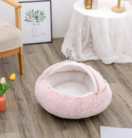 2 In 1 Dog And Cat Bed Pet Winter Bed Round Plush Warm Bed House Soft Long Plush Pets Bed Image