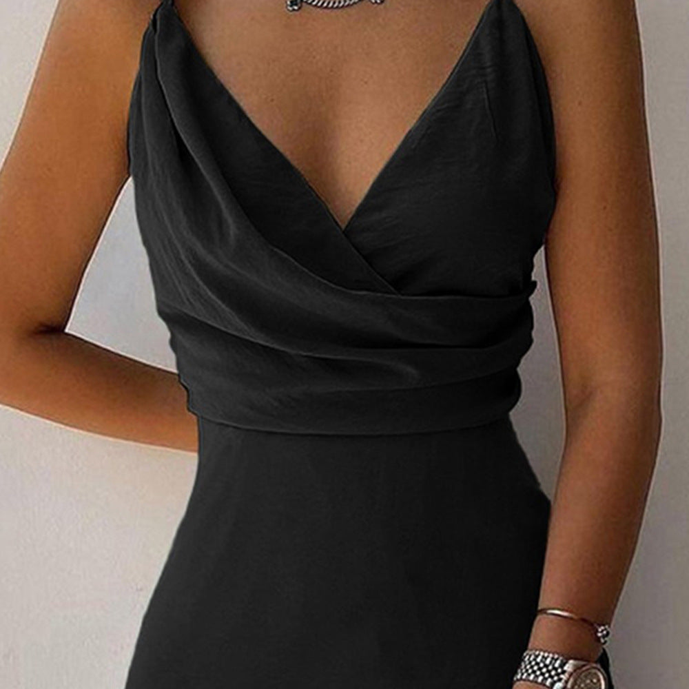 V-neck Slip Dress Low Cut Printed Slit Dress Image