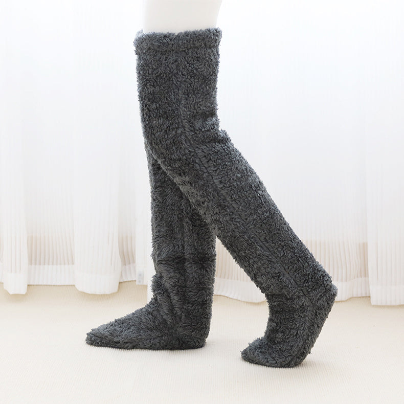 Over Knee High Fuzzy Long Socks Winter Warm Cold Leg Knee Joint Cold-proof Stockings Home Floor Sleeping Socks Image