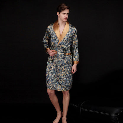 Men's Summer Long Ice Silk Pajamas Nightgown