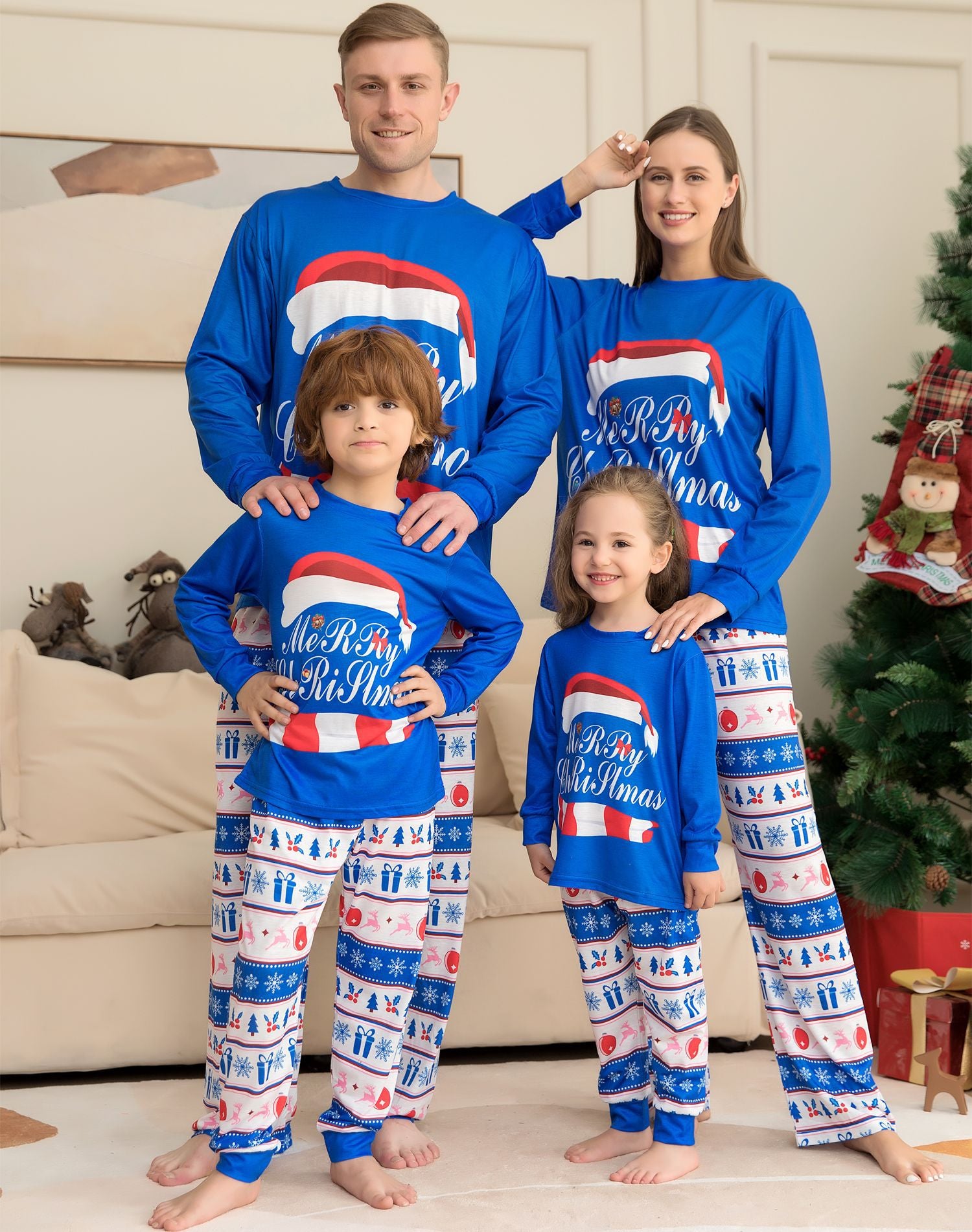 Matching Family Pajamas Sets Christmas PJ's Letter Print Top And Plaid Pants Jammies Sleepwear Image