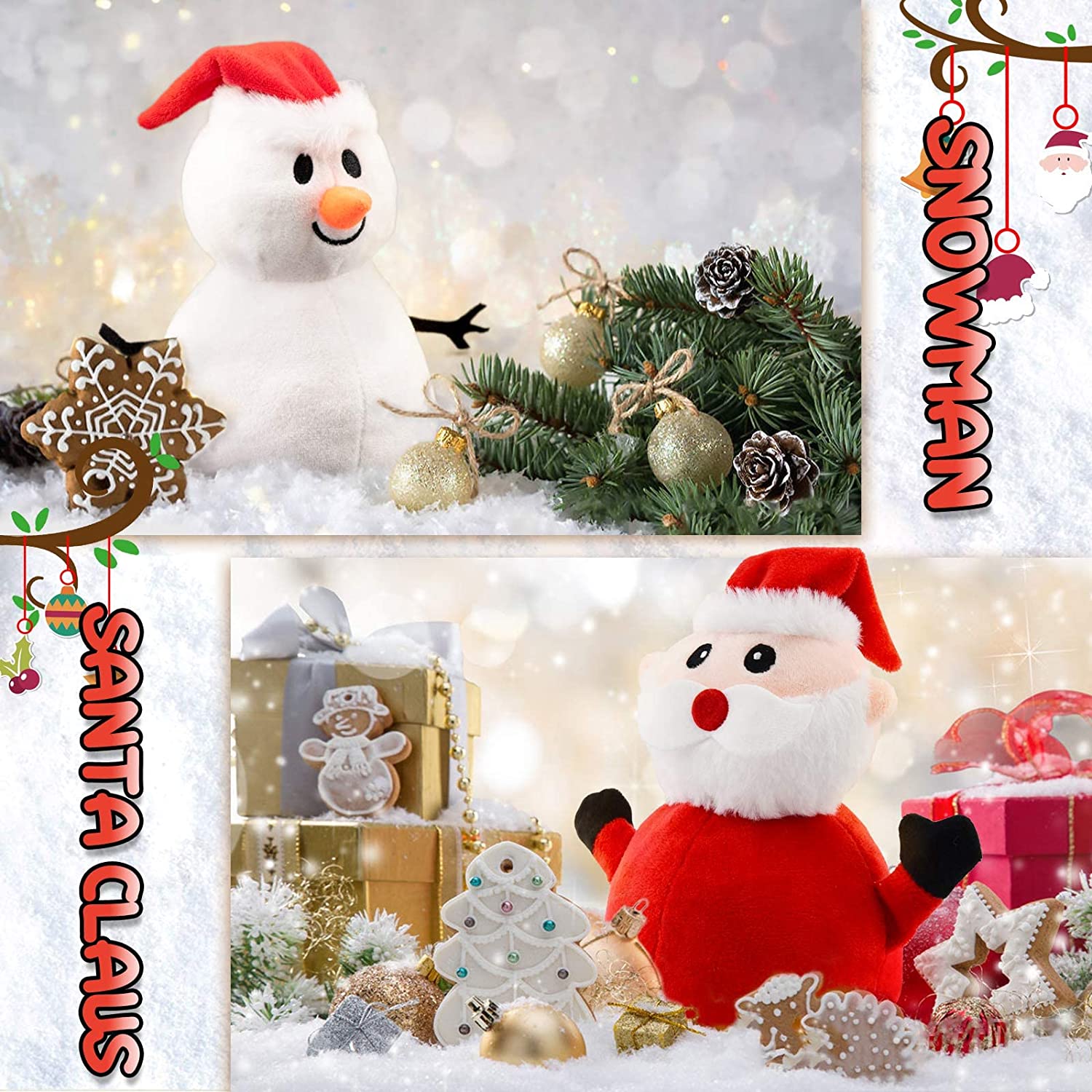 Santa Plush Snowman Plush Toy Reversible Christmas Santa Claus Double Side Stuffed Plushie Soft Doll New Year Birthday Gift for Kids Amazon Platform Banned Image