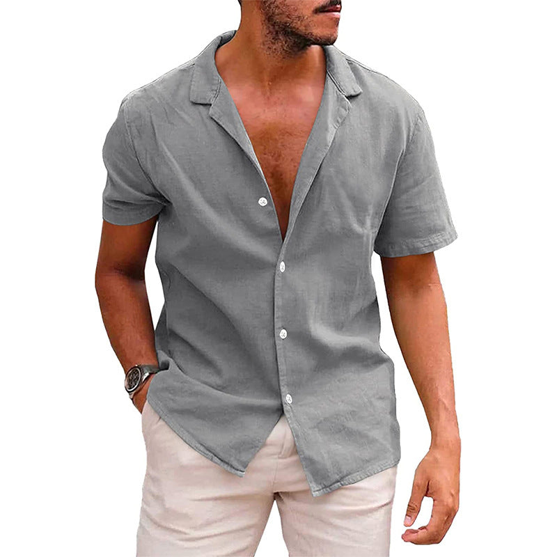 Men's Tops Casual Button Down Shirt Short Sleeve Beach Shirt Summer Image