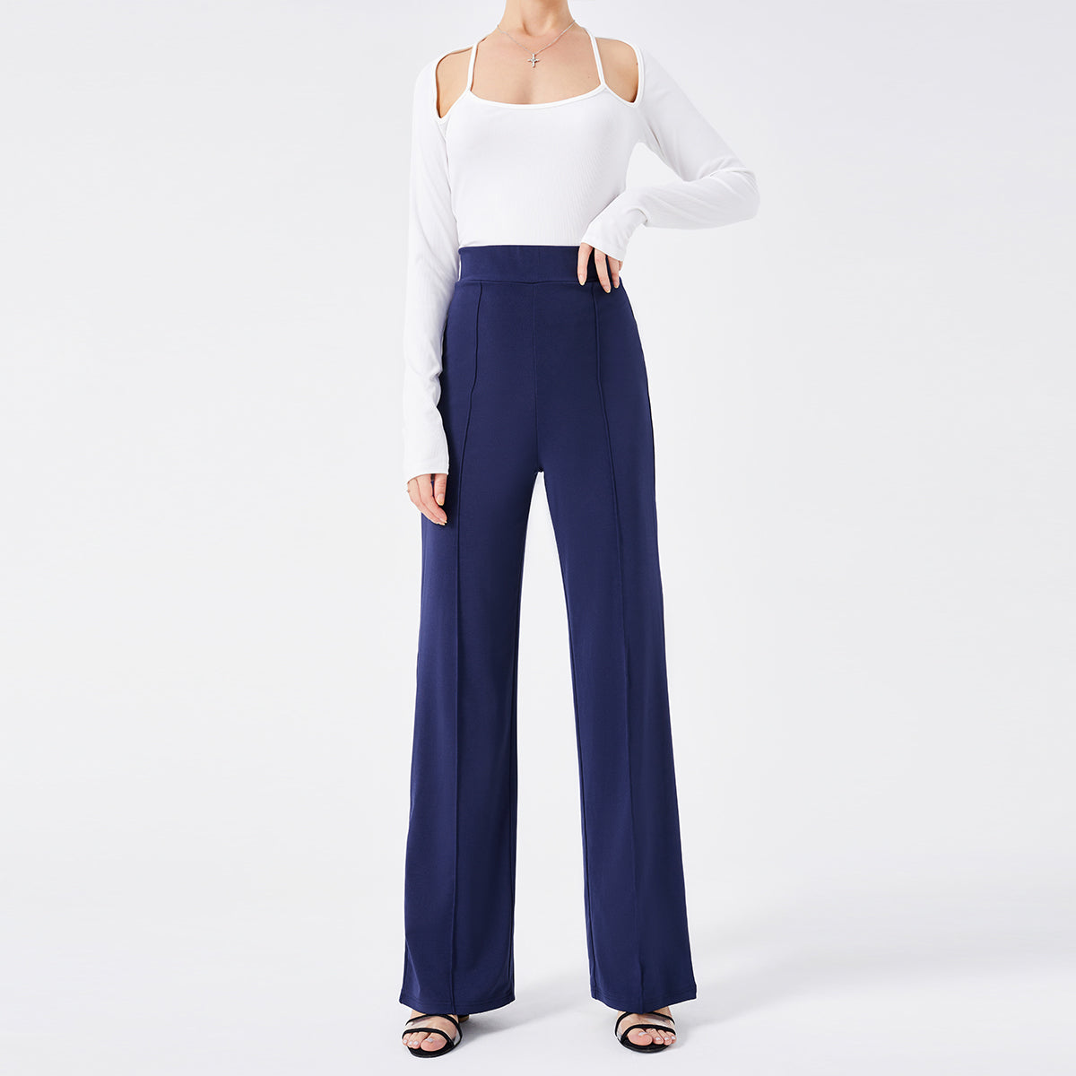 Solid Color Casual Pants Slim, High-waisted Bell Bottoms