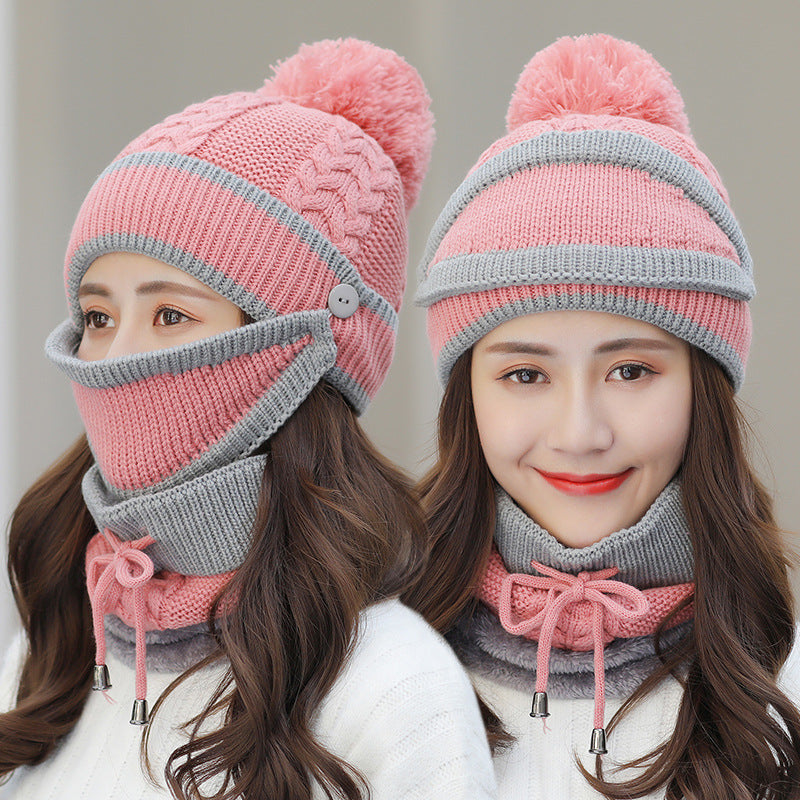 Winter Hat For Women 3pcs Knitted Beanie Hat Scarf Set Warm Hat Image