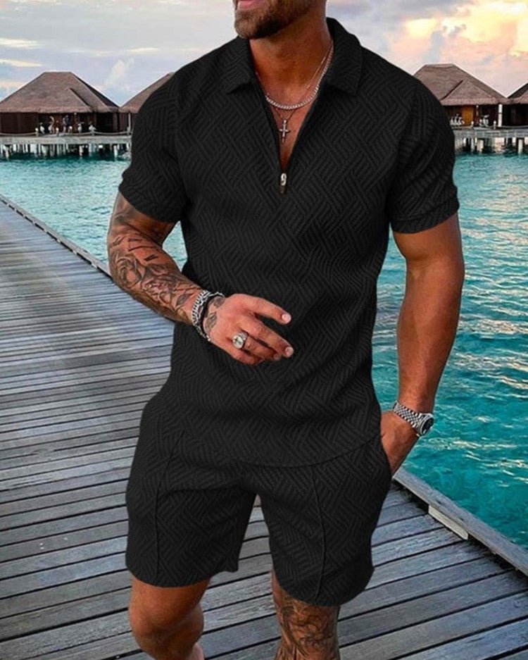 New Men's Summer Short Sleeve Shorts Casual Suit Image