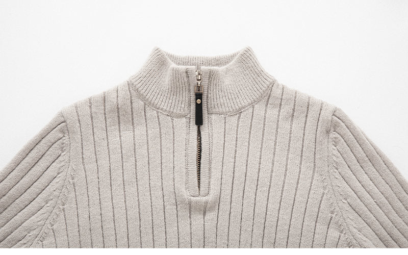 Men's Long-sleeved Half-turtleneck Zip-up Sweater Image