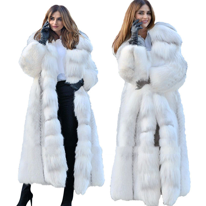 Women's Long Style White Long Fur Coat Image