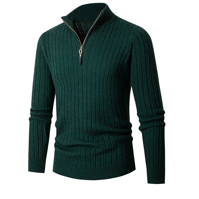 Men's Long-sleeved Half-turtleneck Zip-up Sweater Image