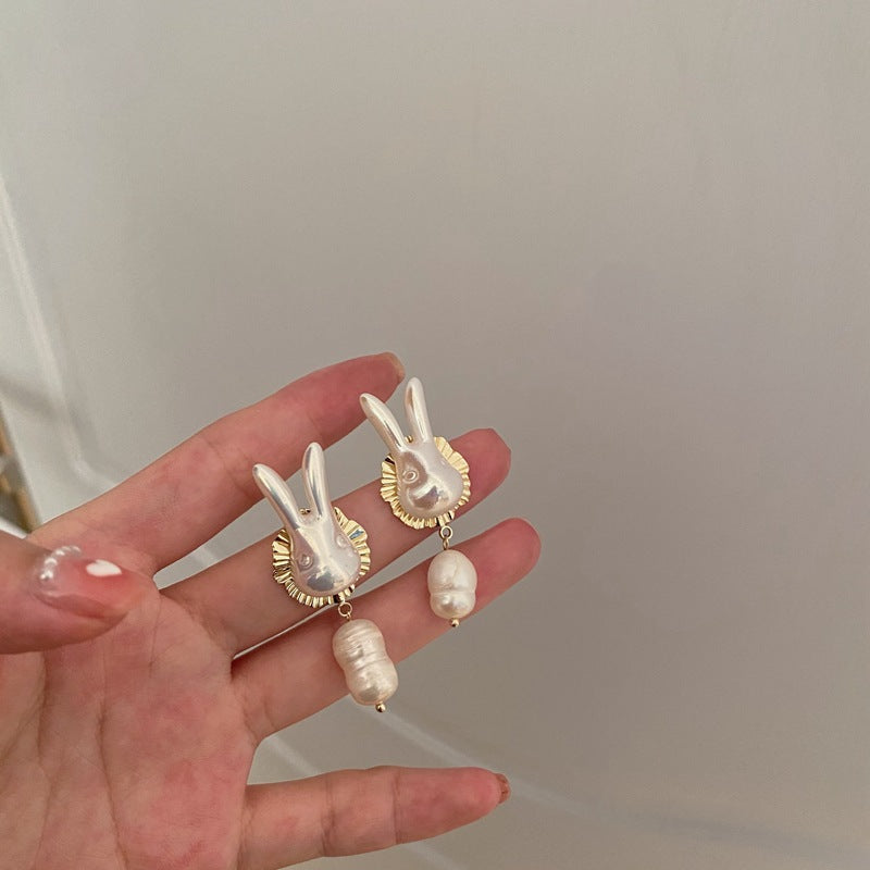 925 Silver Needle Cute Pearl Bunny Baroque Pearl Image