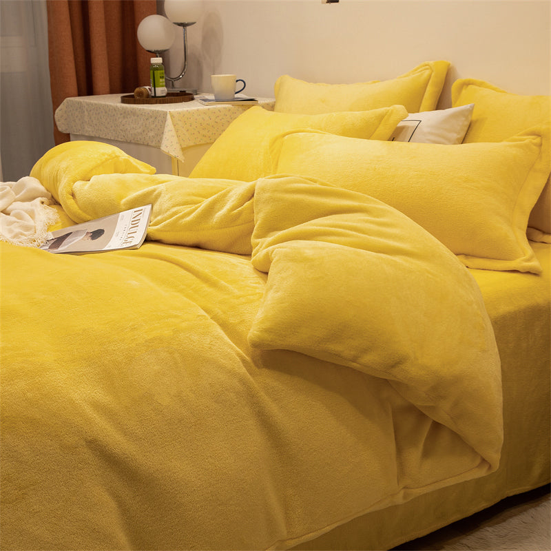 Four-piece Plush Double-sided Fleece Warm Yellow Duvet Cover Image