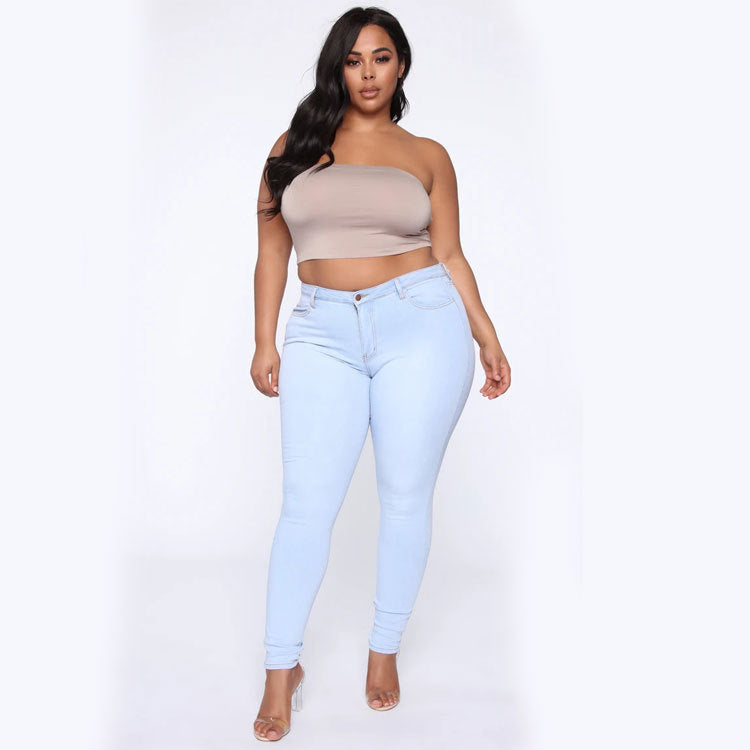 Women's Plus Size Fashion High Elastic Denim Pencil Pants Image