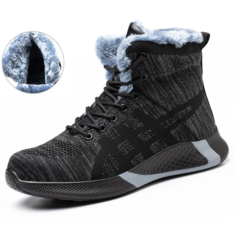 Winter Plush Boots Men Labor Protection Anti-smash Anti-puncture Work Shoes Warm Thickened Breathable Lace-up Safety Shoes Image