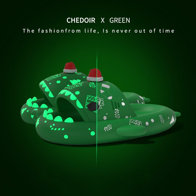 Halloween And Christmas Shoes Ins Luminous Shark Slippers Couple Men Women House Shoes Non-slip Bathroom Slippers Home Image