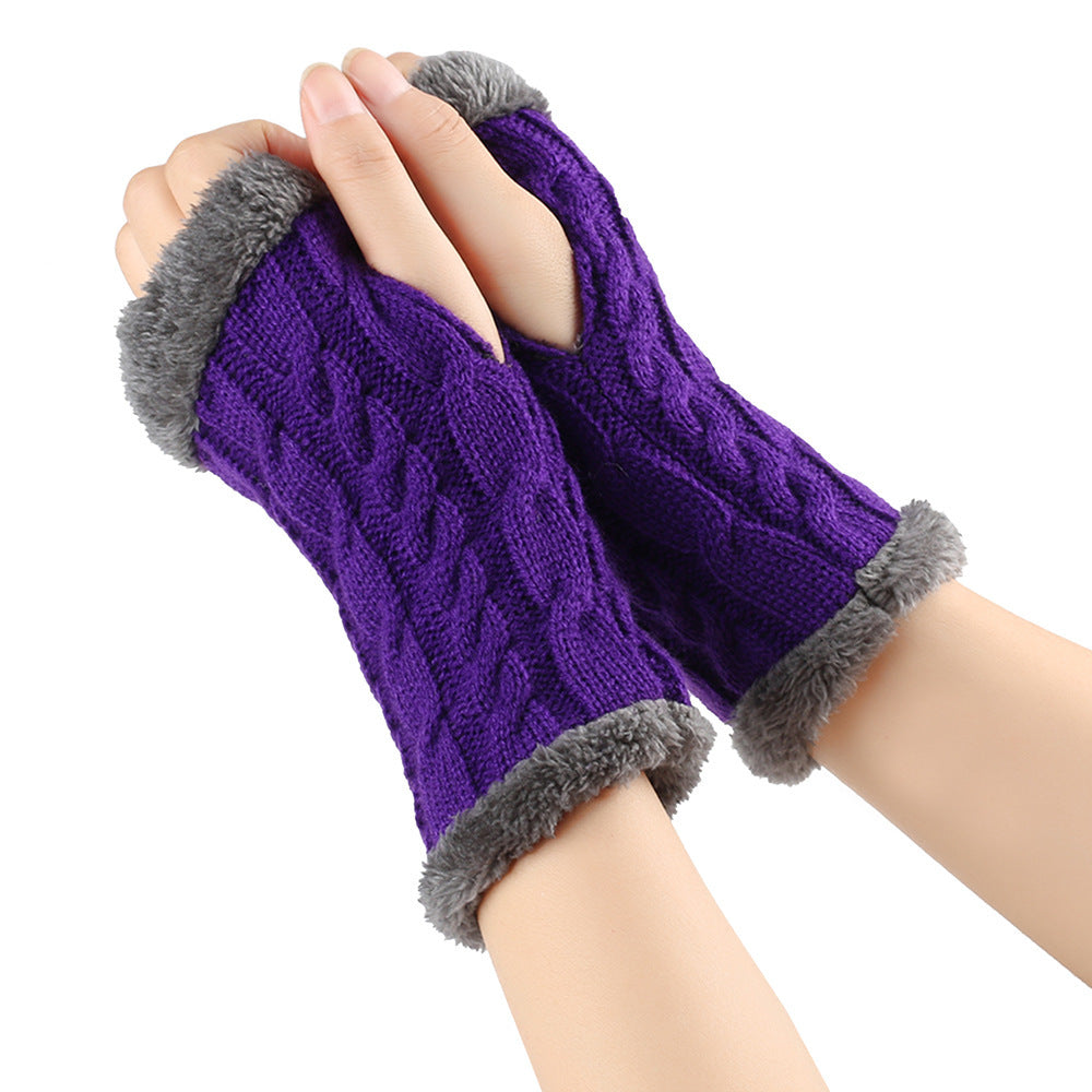 Winter Plush Gloves Twist Knitted Fingerless Fleece Gloves Women Warm Thickened Woolen Gloves Image