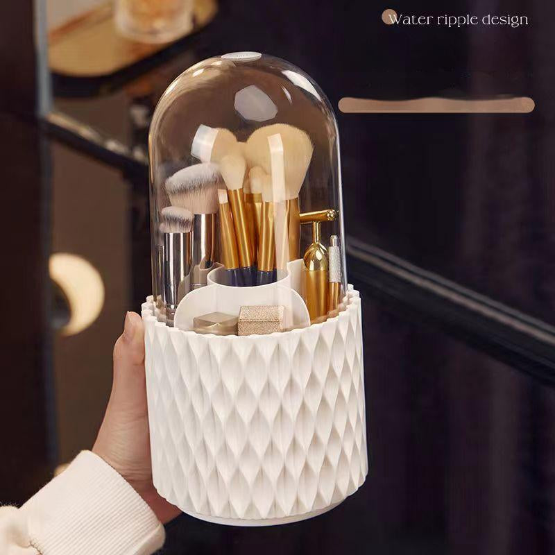 360 Rotating Large Capacity Transparent Makeup Brush Storage Pen Holder Acrylic Dust With Lid Desktop Cosmetic Storage Box Image