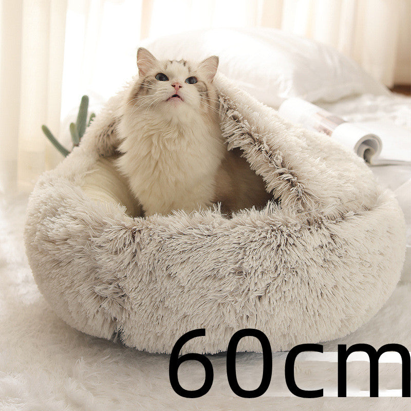 2 In 1 Dog And Cat Bed Pet Winter Bed Round Plush Warm Bed House Soft Long Plush Pets Bed Image