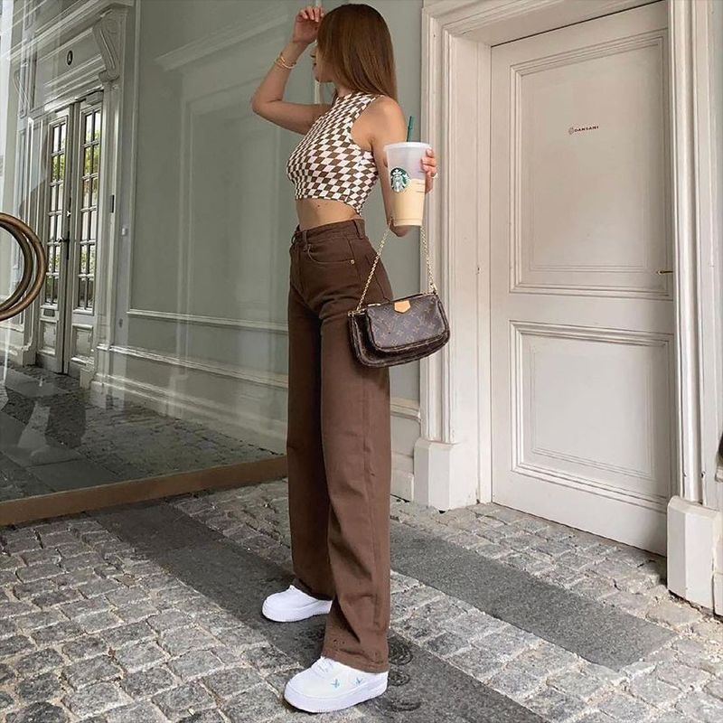 Brown Jeans Retro American Solid Color Looks Thin Image