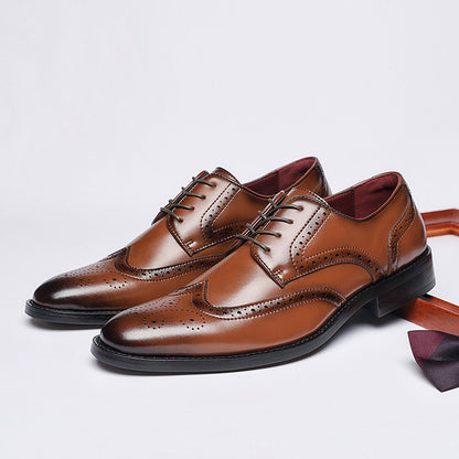 British Lace Up Block Carved Leather Shoes