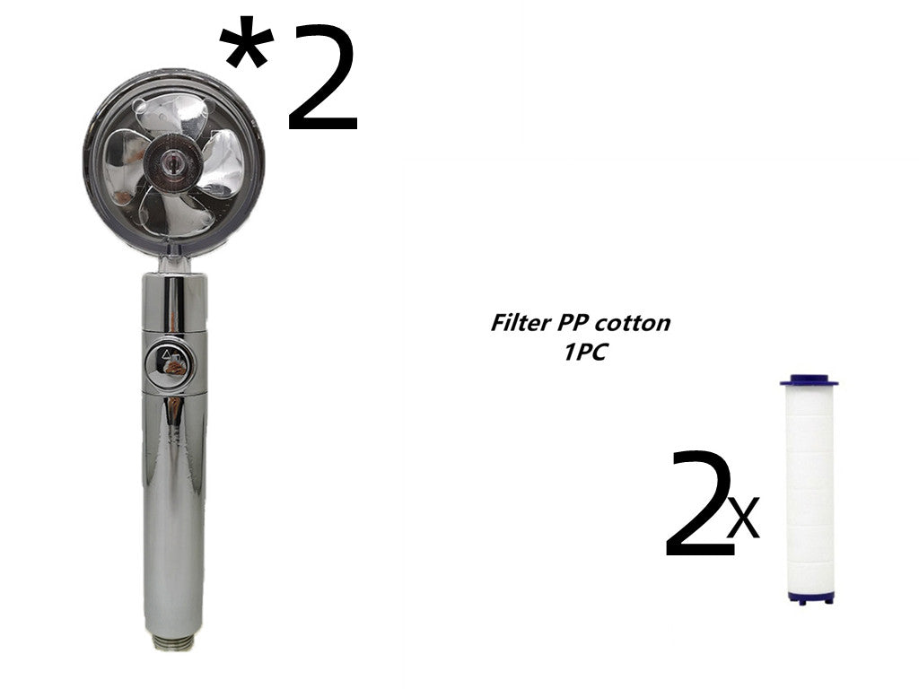 Propeller Driven Shower Head With Stop Button And Cotton Filter Turbocharged High Pressure Handheld Shower Nozzle Image