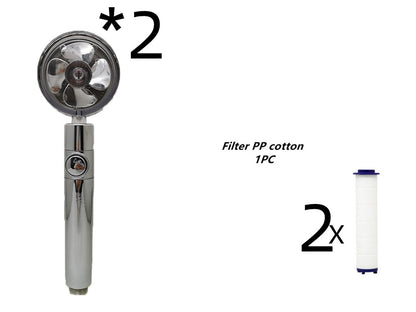 Propeller Driven Shower Head With Stop Button And Cotton Filter Turbocharged High Pressure Handheld Shower Nozzle