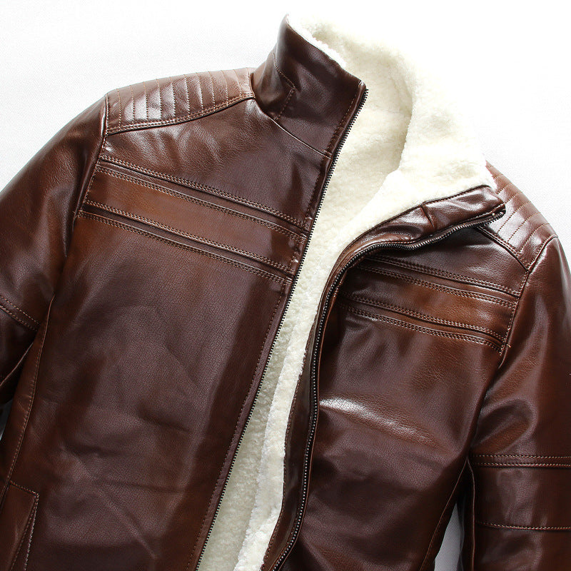 Men PU Leather Stand Collar Jacket Image