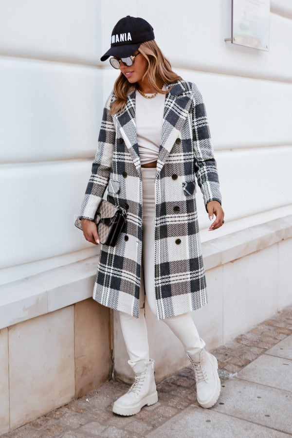 European And American Fashion Plaid Woolen Coat Image