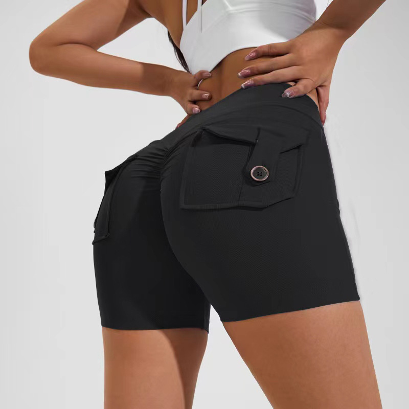 High Waist Hip Lifting Shorts With Pockets Quick Dry Yoga Fitness Sports Pants Summer Women Clothes Image