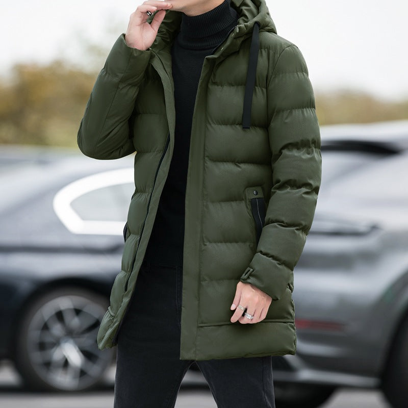 Long Hooded Jacket Men Winter Warm Windproof Coat Fashion Solid Color Clothes Outdoor Image