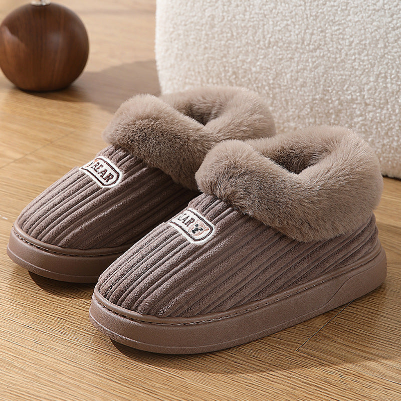 Winter Warm House Slippers Woman Plush Covered Heel Cotton Shoes Indoor And Outdoor Thick-soled Non-slip Fluffy Slippers For Men Image