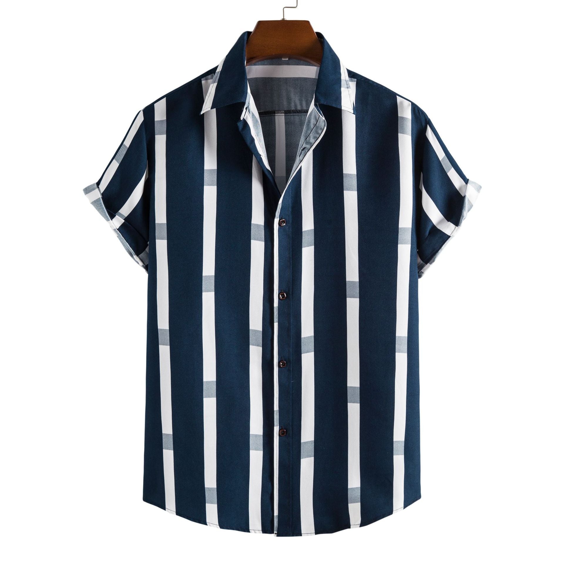 Simple Men's Short Sleeve Casual Shirt Striped Printed Shirt Image