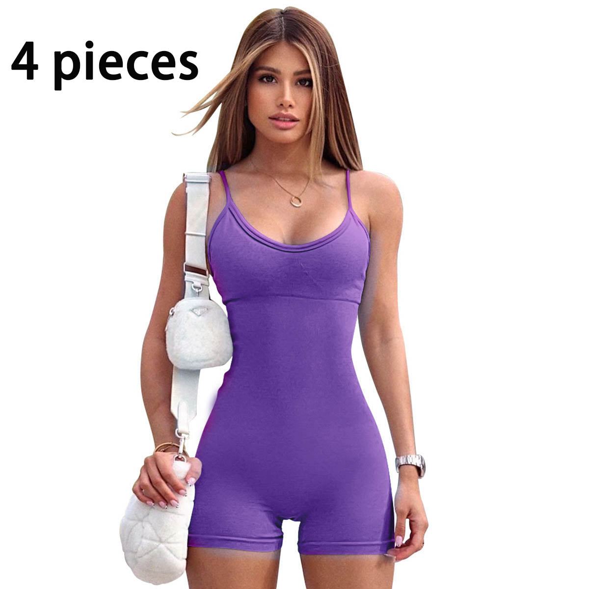 Spaghetti Strap Shorts Jumpsuit Sports Yoga Workout Tight Romper Women Fashion Fitness Sportwear Image