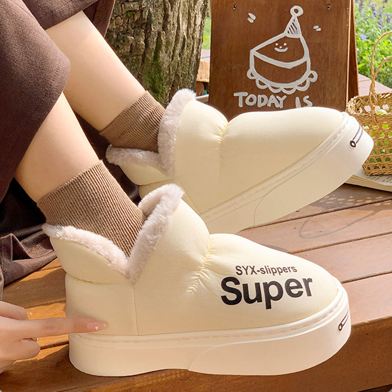 New Covered Heel Down Cotton Slippers For Women Winter Warm Thick-soled Platform Slippers Indoor And Outdoor Garden Walking Shoes Image