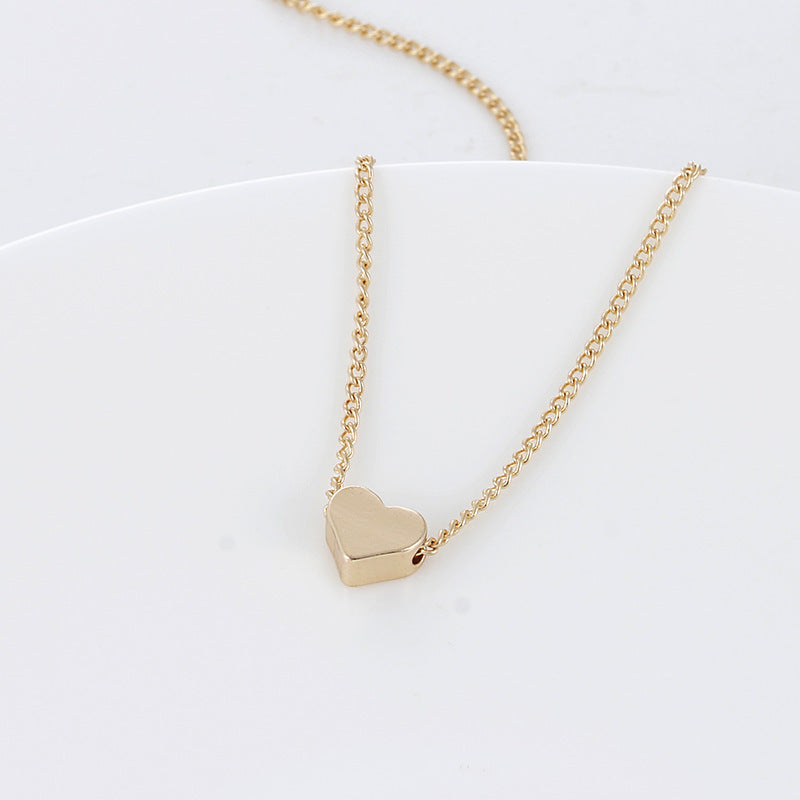 Simple Fashion Gold Color Double-sided Love Pendant Necklaces Clavicle Chains Necklace Women Jewelry Valentines Day Gift Image